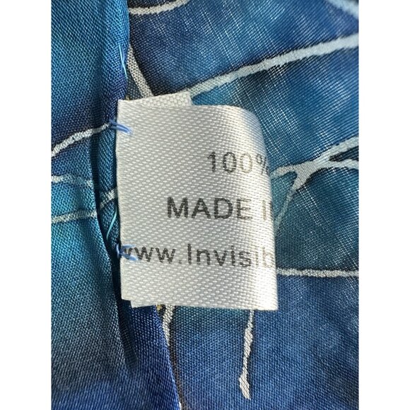 Invisible World Women's 100% Silk Hand Painted Floral Scarf Blue 16”x54” New - Picture 6 of 7